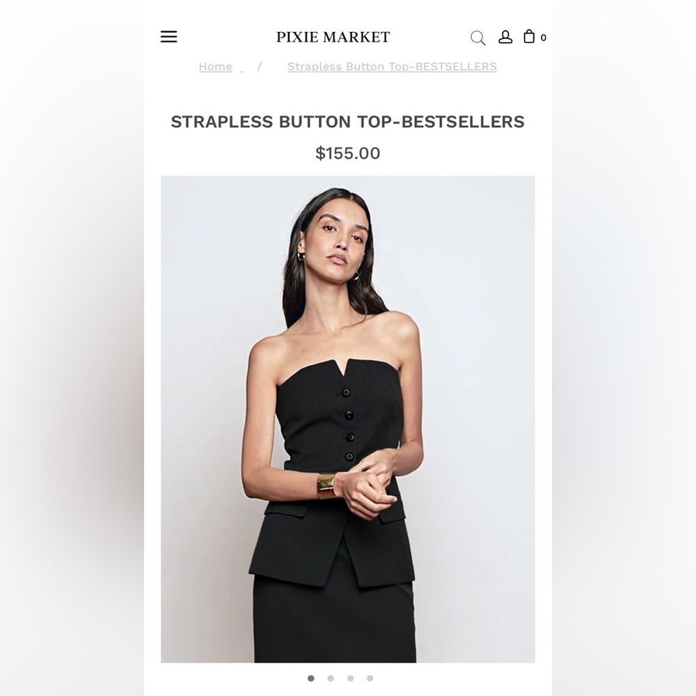 NEVER WORN Pixie Market black button strapless top.